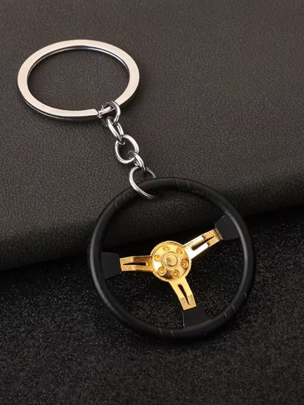 Gold 3 Spoke Racing Steering Wheel Keychain Drift Car Key Ring Enthusiast Gift